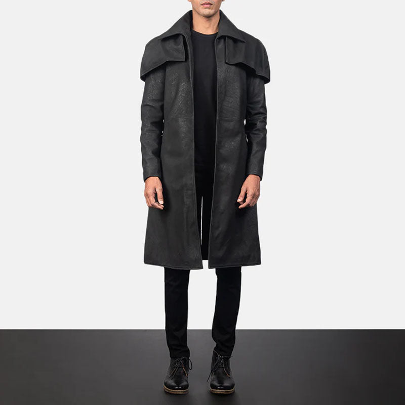 Men's Classic Black Leather Duster Coat