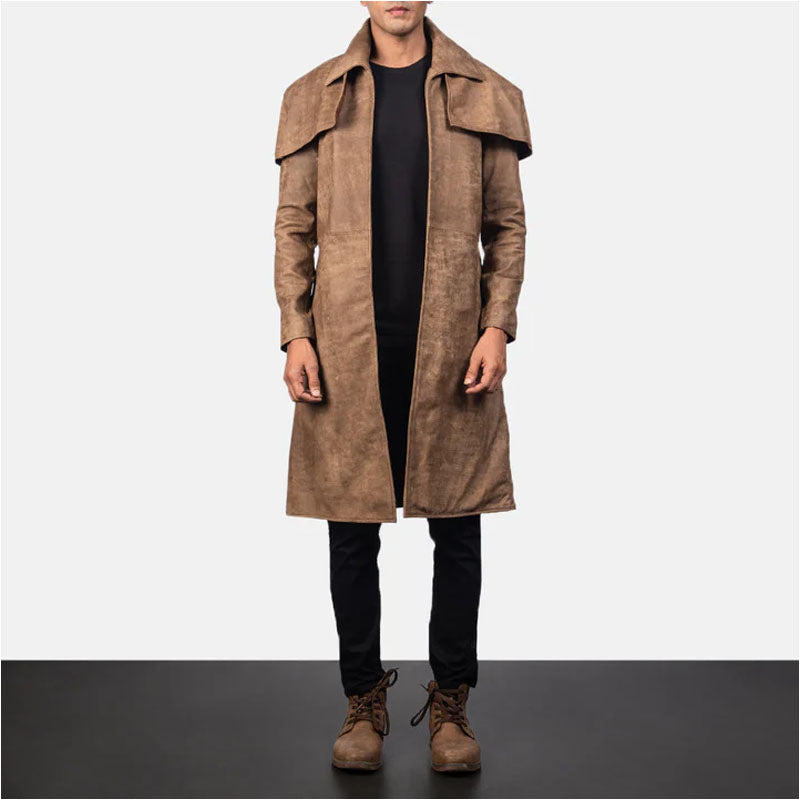 Mens Brown Cowhide Leather Duster Coat