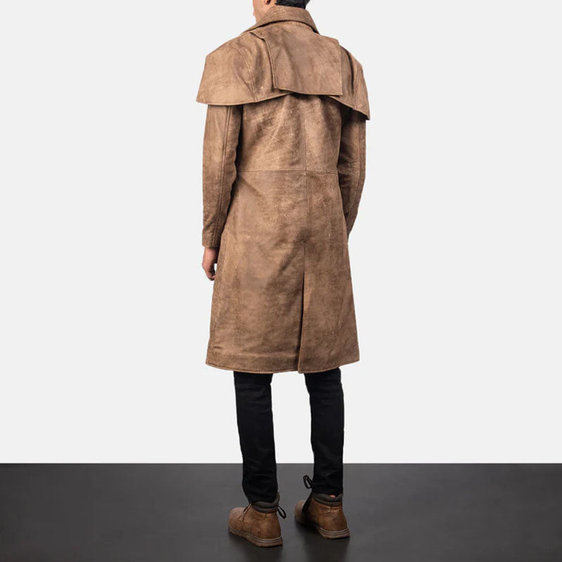 Mens Brown Cowhide Leather Duster Coat