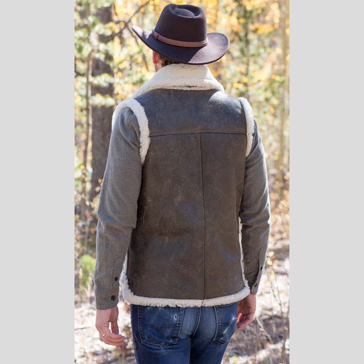 Mens Distressed Dark Brown Leather Shearling Vest