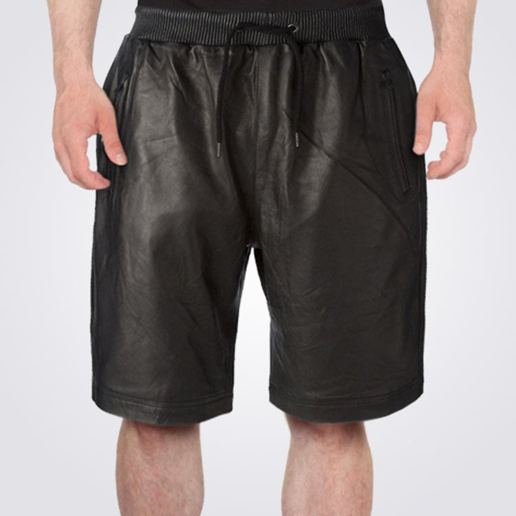 Mens Elegant Black Leather Bermuda Shorts
