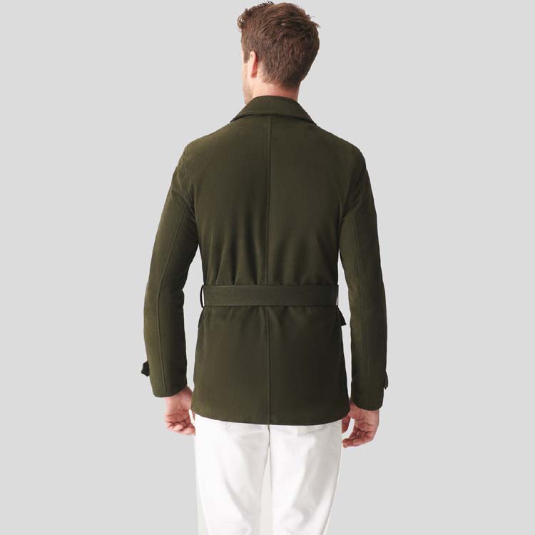 Mens Green Suede Leather Trucker Coat
