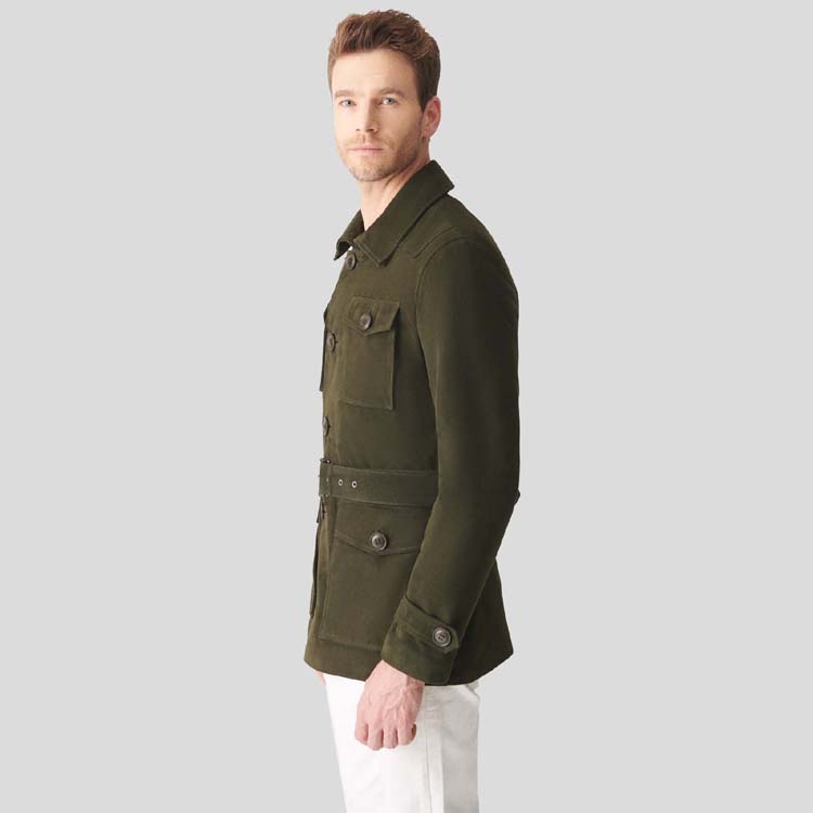 Mens Green Suede Leather Trucker Coat
