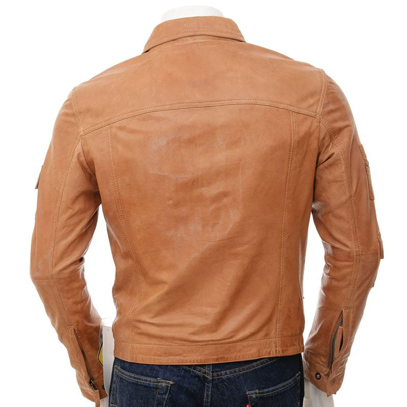 Buy Top-Rated Affordable Men’s Tan Biker Leather Jacket at Best Price