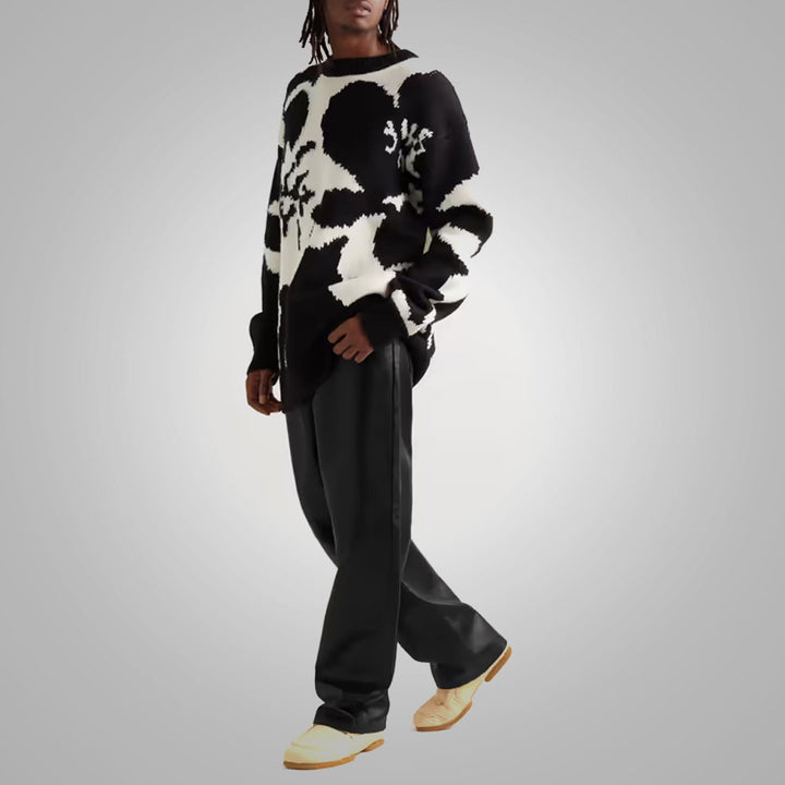 Mens Real Black Sheep Skin Fashion Leather Jeans Pants