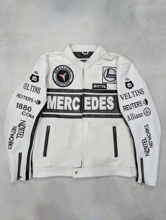 Mercedes Benz White Genuine Cowhide Leather Jacket