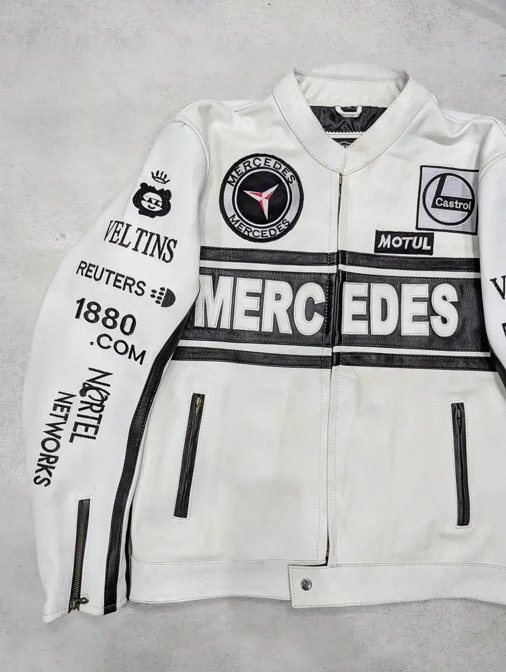 Mercedes Benz White Genuine Cowhide Leather Jacket