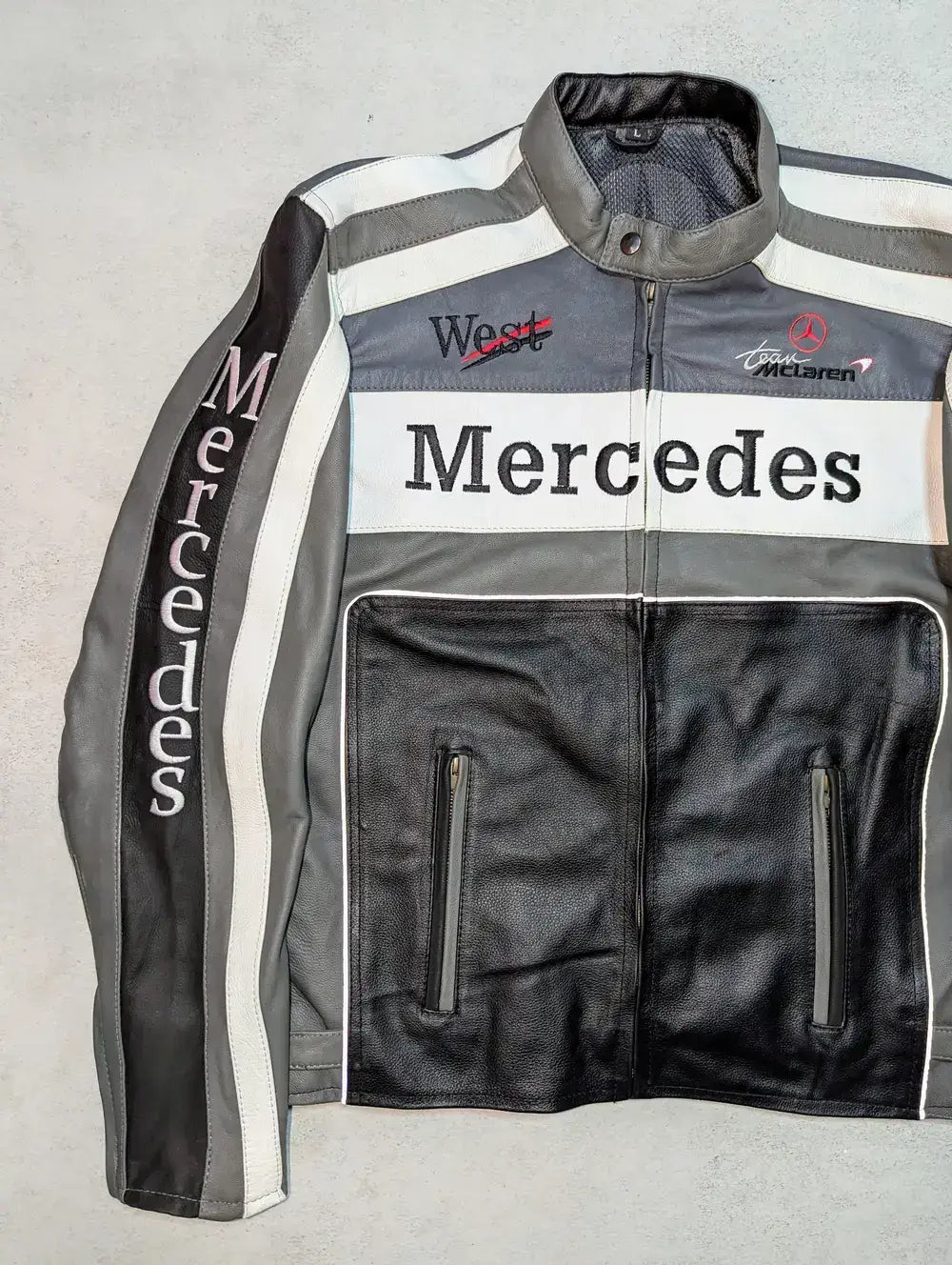 Mercedes McLaren F1 Racing Genuine Cowhide Leather Jacket