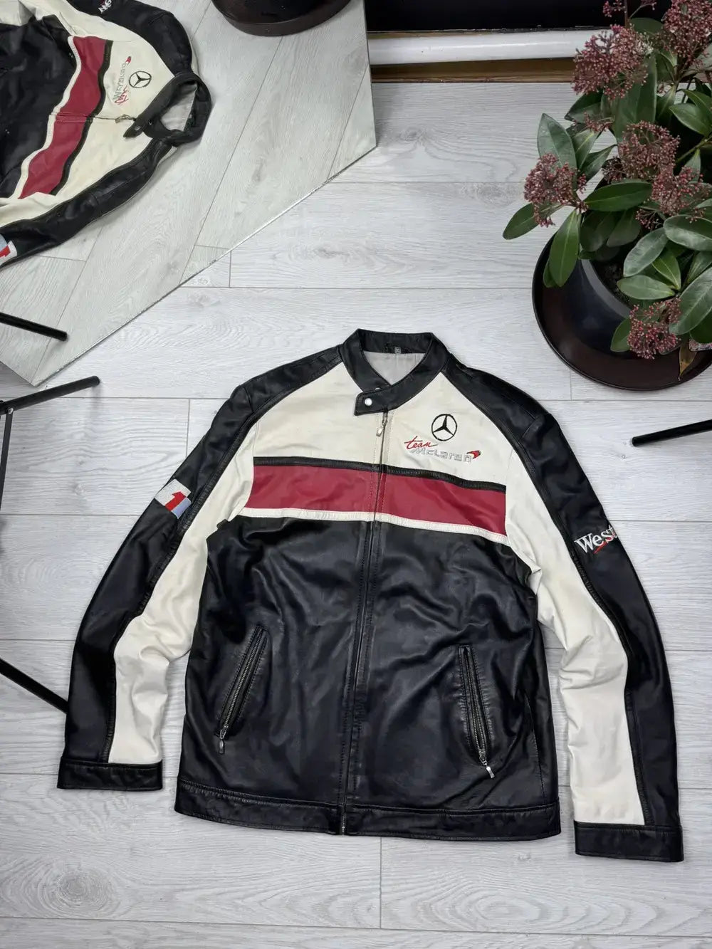 Mercedes Racing F1 Streetwear Rare Cowhide Leather Jacket