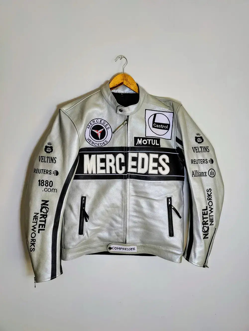Mercedes Racing Genuine Cowhide Leather Streetwear Jacket