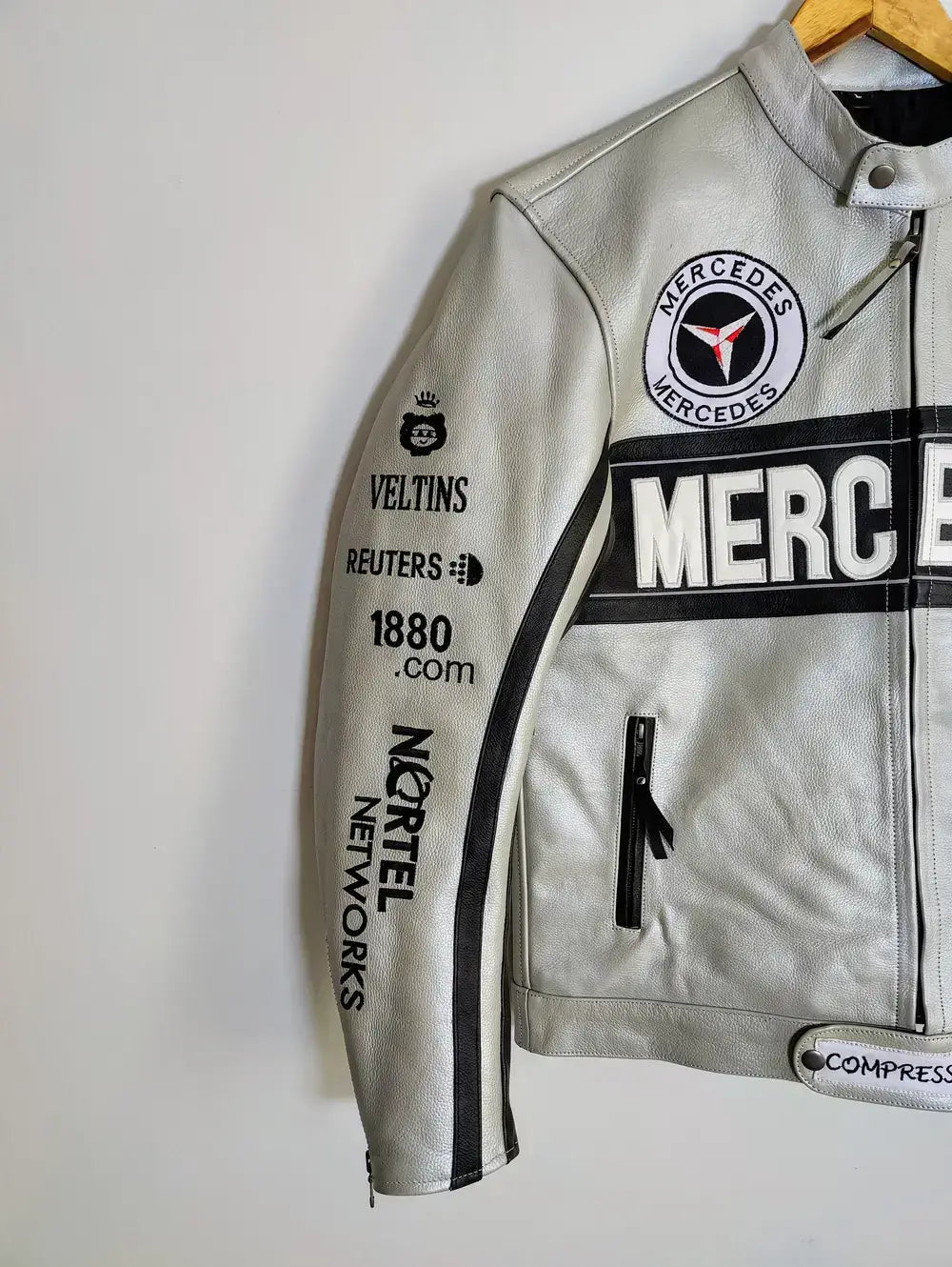 Mercedes Racing Genuine Cowhide Leather Streetwear Jacket
