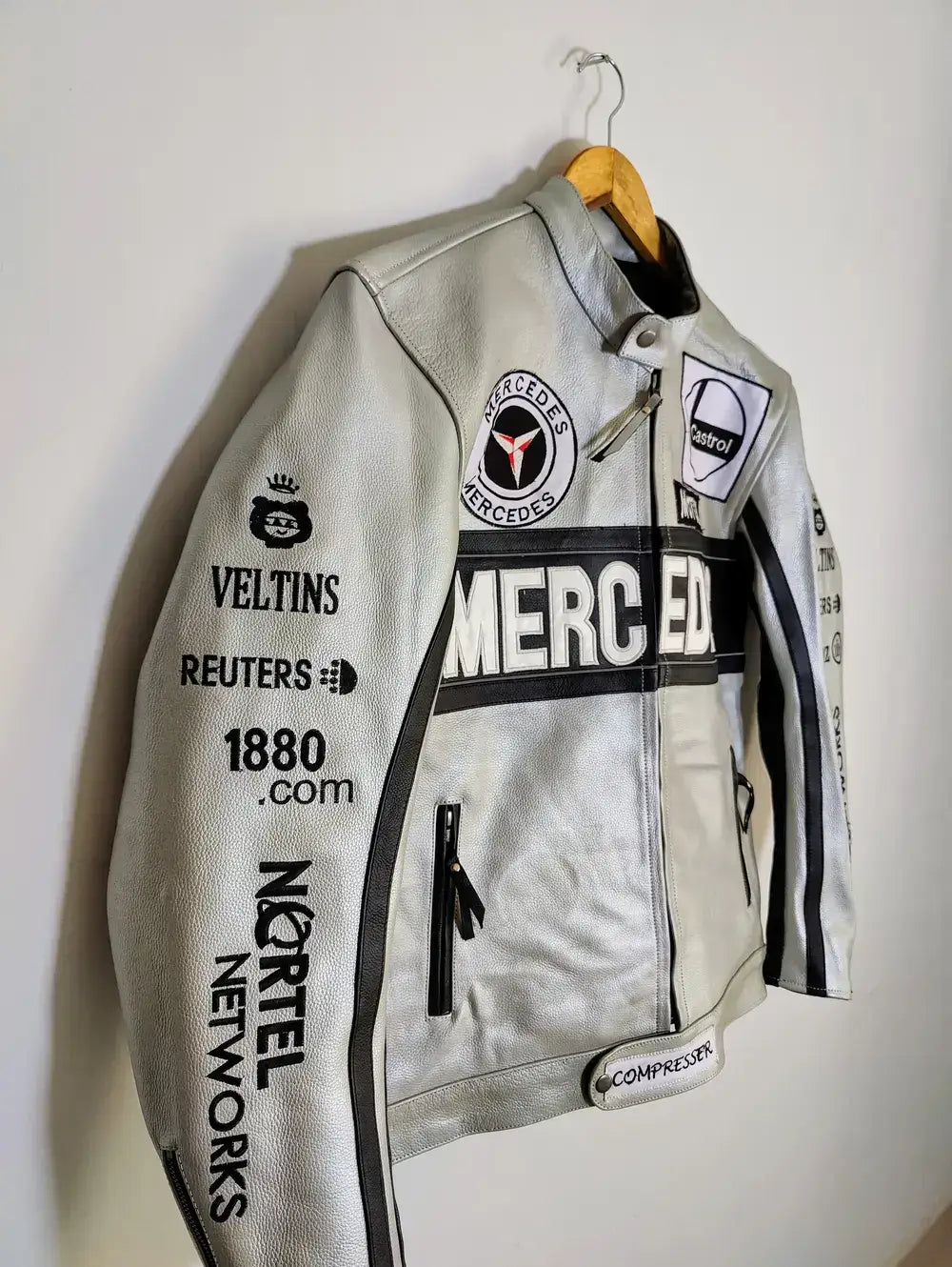 Mercedes Racing Genuine Cowhide Leather Streetwear Jacket