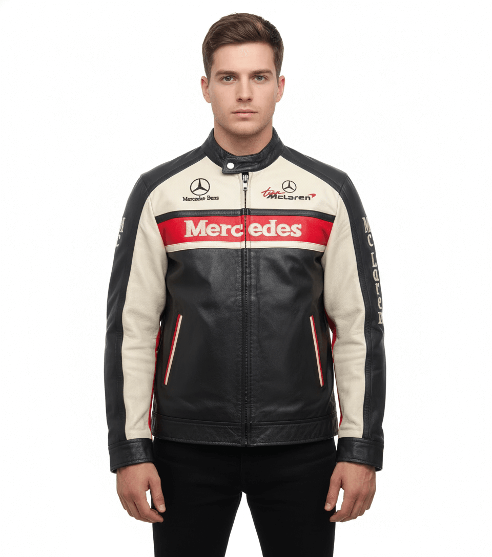 Mercedes Racing Team McLaren F1 Motor Sports Leather Jacket