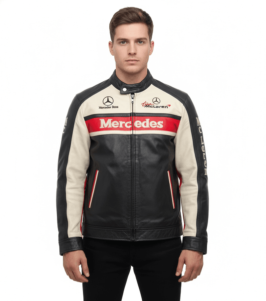 Mercedes Racing Team McLaren F1 Motor Sports Leather Jacket