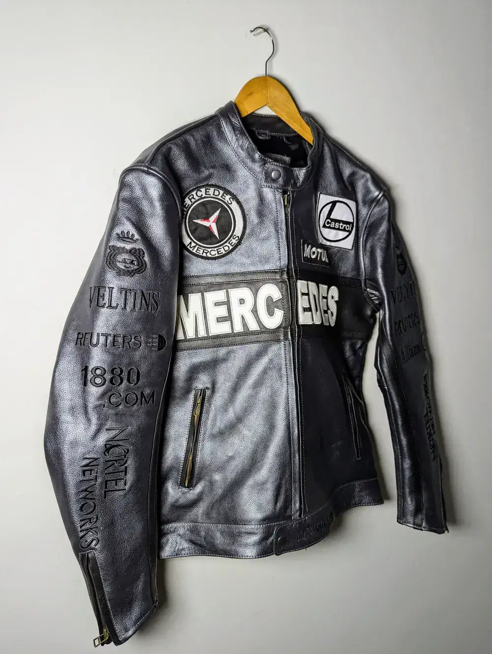 Mercedes Racing Zip up Genuine Cowhide Leather Jacket