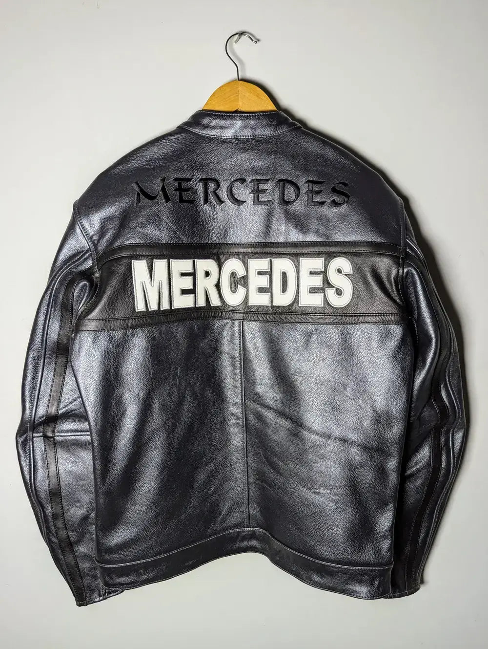 Mercedes Racing Zip up Genuine Cowhide Leather Jacket