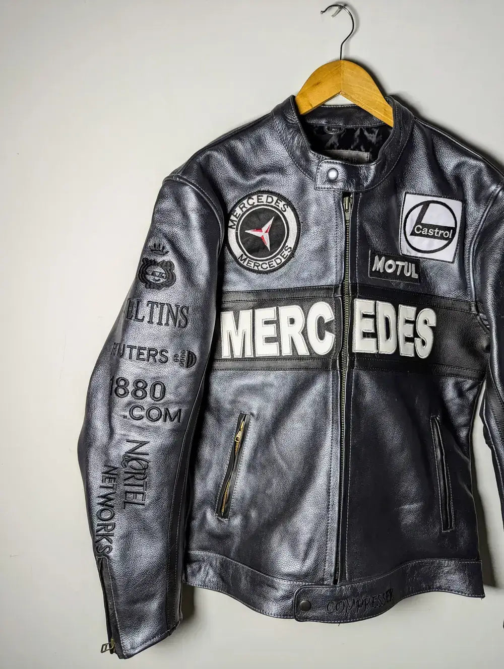 Mercedes Racing Zip up Genuine Cowhide Leather Jacket