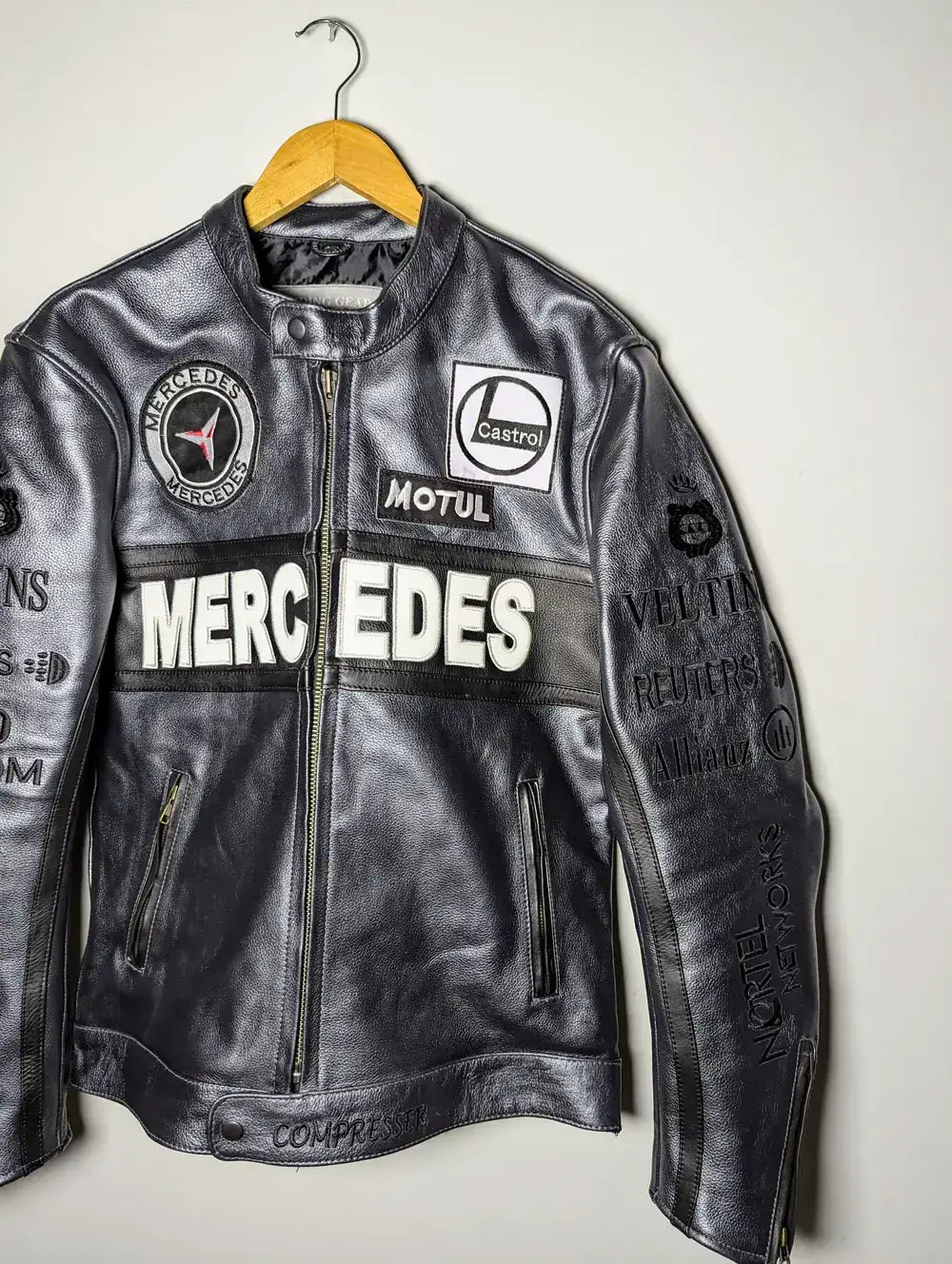 Mercedes Racing Zip up Genuine Cowhide Leather Jacket