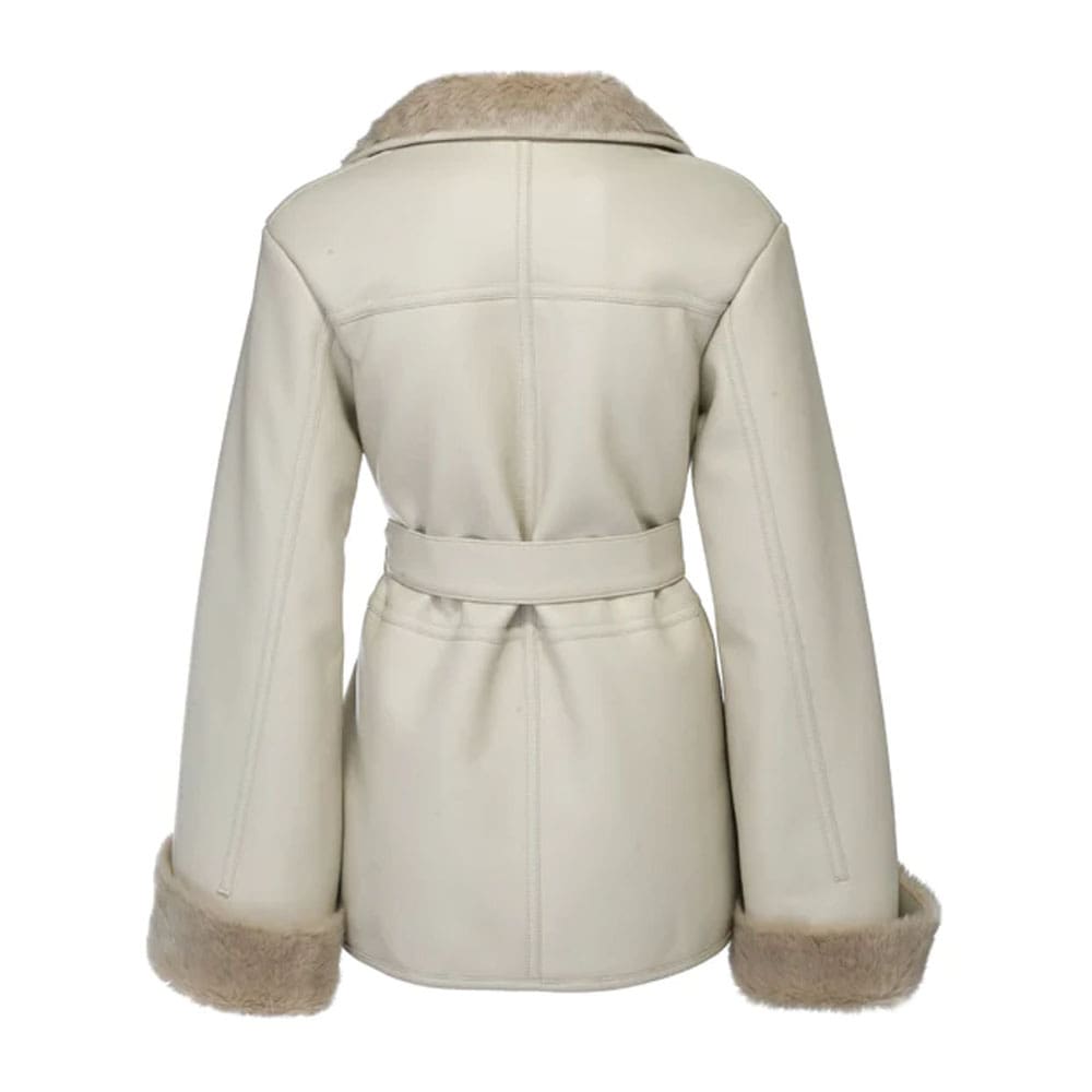 Morning Glory Beige Bonded Genuine Leather & Faux Fur Jacket