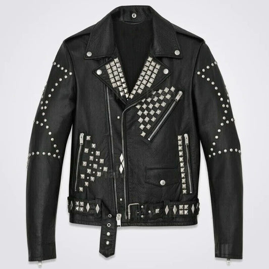 Handmade Black Studded Leather Jacket for Men