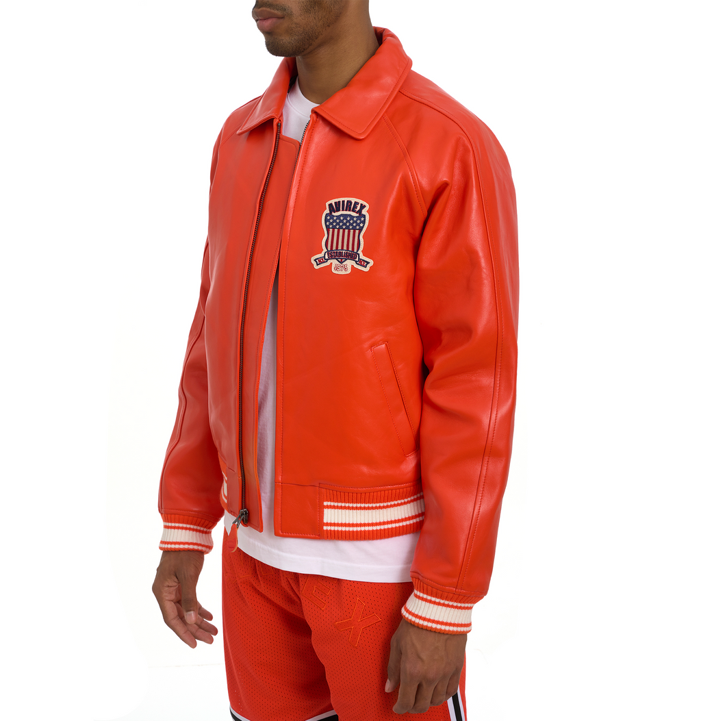 New Best High Quality Avirex Icon Orange Leather bomber Jacket For Sale