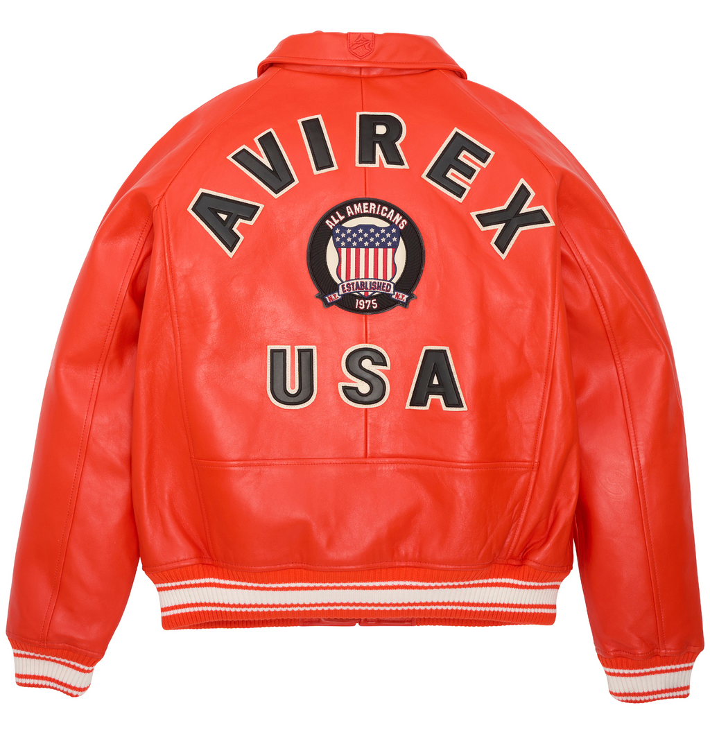 New Best High Quality Avirex Icon Orange Leather bomber Jacket For Sale