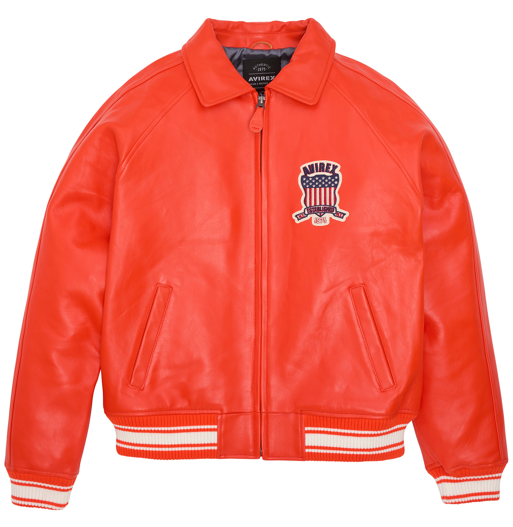 New High Quality Avirex Icon Orange Leather Bomber