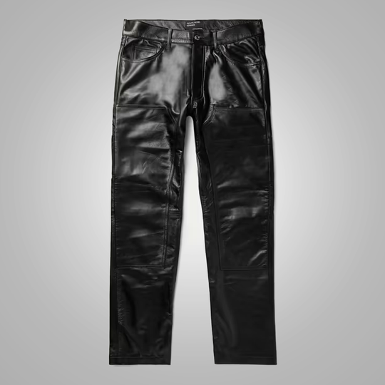 New Black Leather Sheep Skin Skinny Shearling Leather Jeans Pants