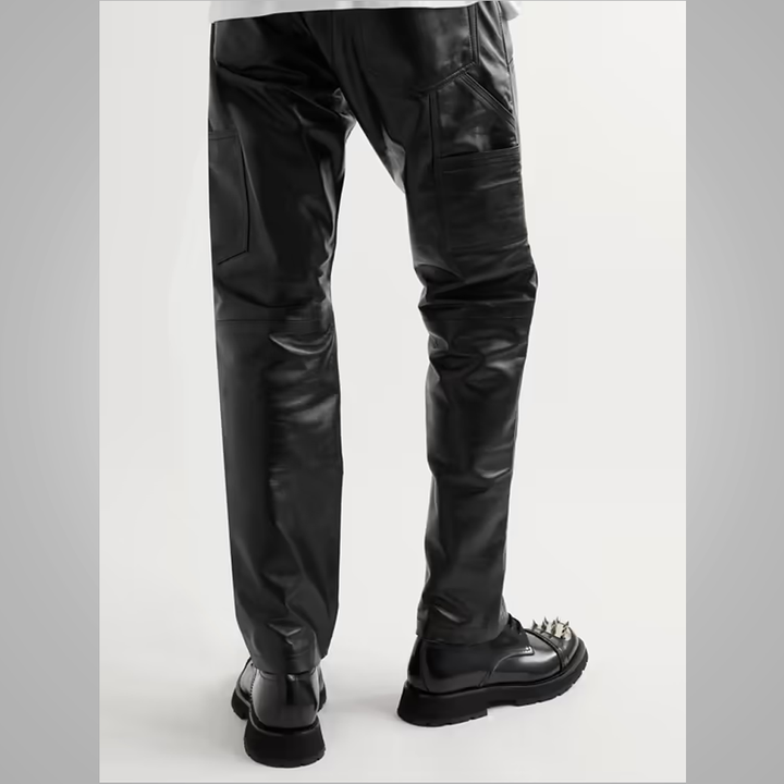 New Black Leather Sheep Skin Skinny Shearling Leather Jeans Pants