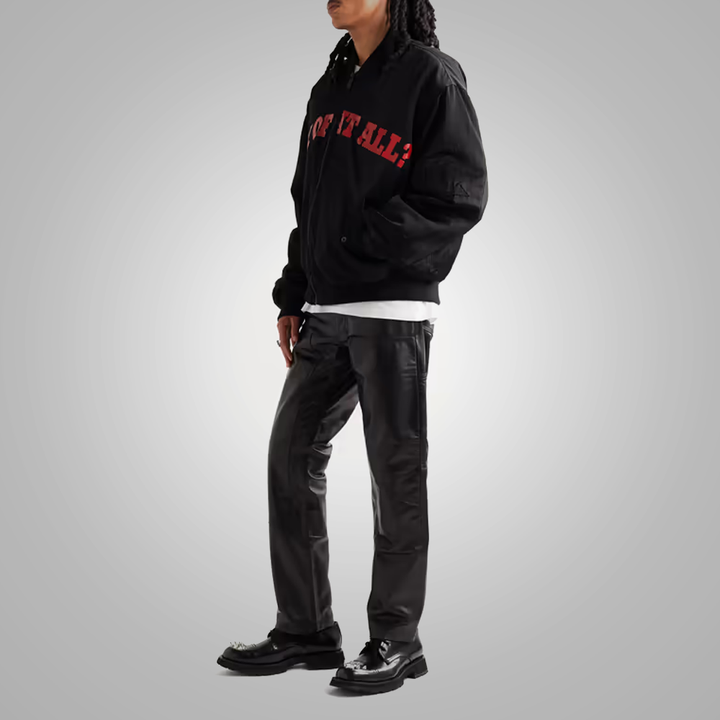 New Black Leather Sheep Skin Skinny Shearling Leather Jeans Pants