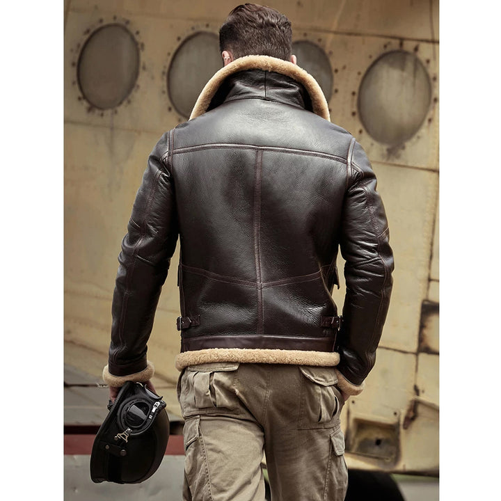 Buy Best price Limited edition Trendy Fashion  Mens Brown B3 Flight Sheepskin Shearling Leather Jacket Coat
