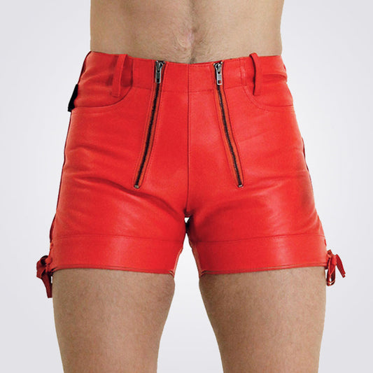 New Red Leather Shorts For Mens