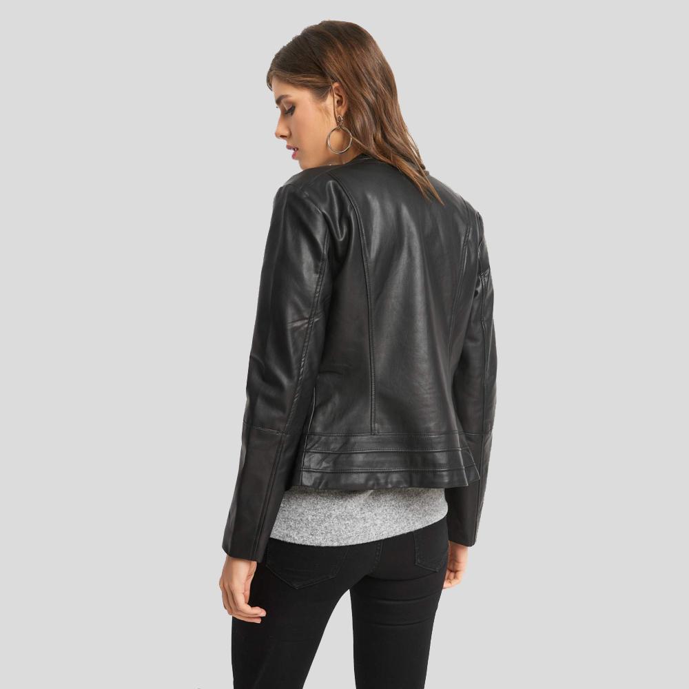 New Style Best 2024 Cora Black Biker Leather Jacket For Sale