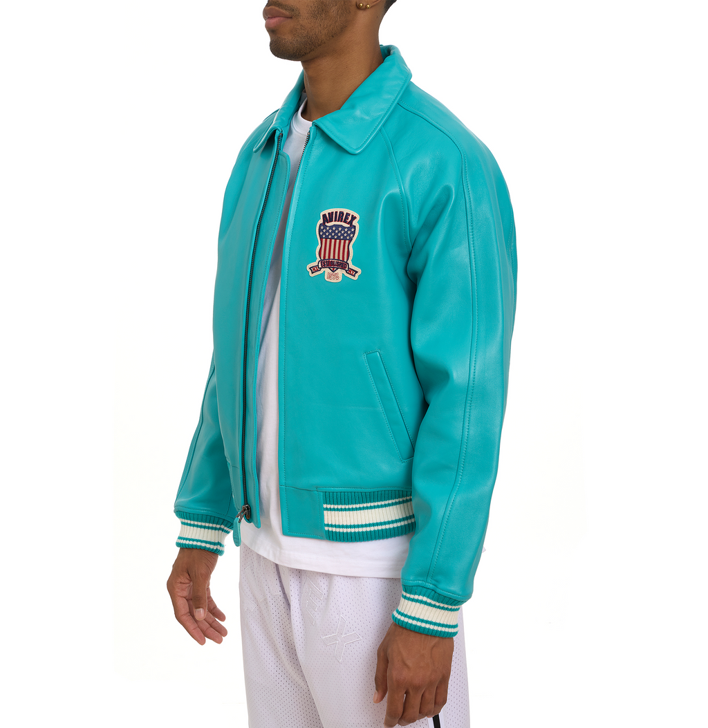 New Style Best 2024 Genuine Turquoise Leather Avirex Icon Vintage Bomber Jacket