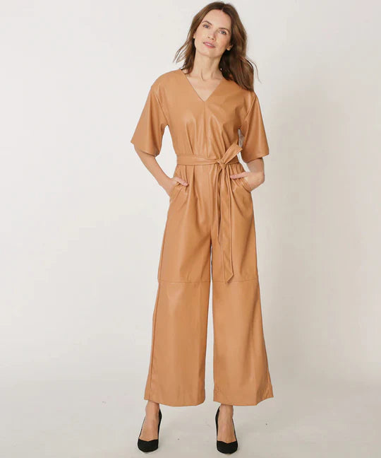 New Women's Brown Leather Jumpsuit