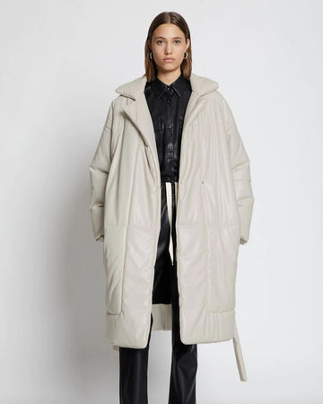 Buy Best Classic Fashion Off White Faux Leather Puffer Trench Coat