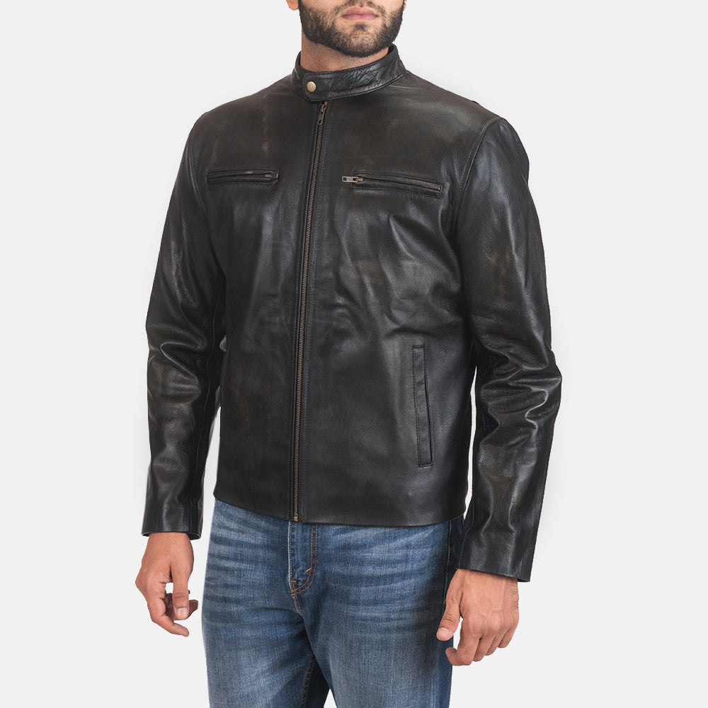 Buy Best Classic Looking Fashion Rustic Black Leather Biker Jacket