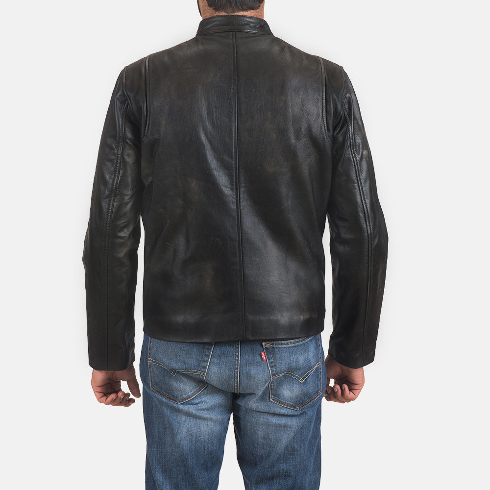 Buy Best Classic Looking Fashion Rustic Black Leather Biker Jacket