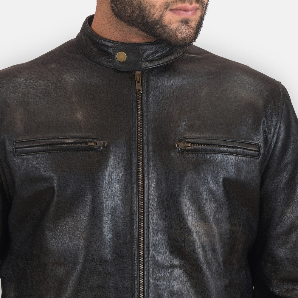 Buy Best Classic Looking Fashion Rustic Black Leather Biker Jacket