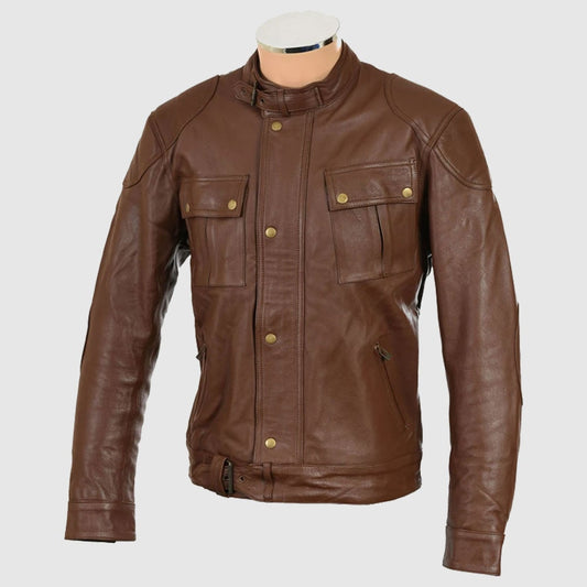 Roadmaster Pure Brown Leather Biker Jacket 2024