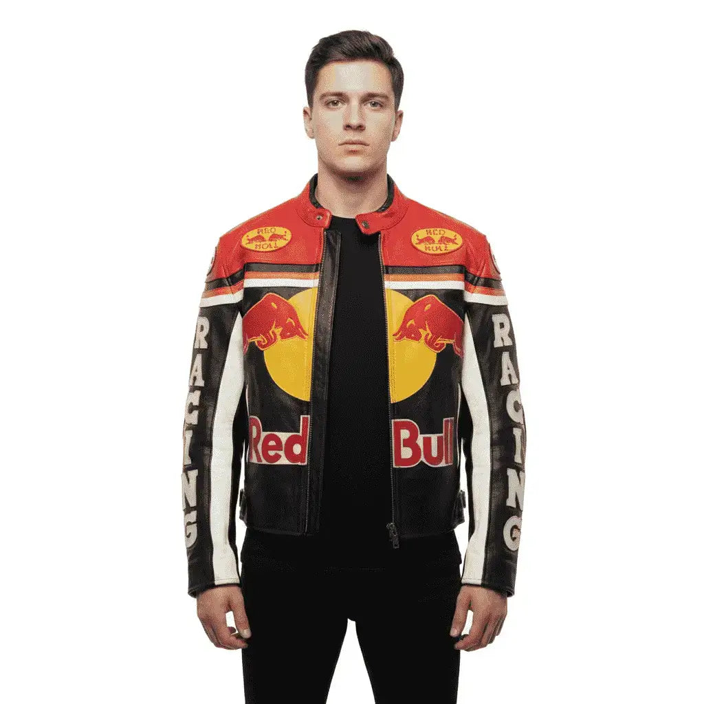 Red Bull F1 Racing Leather Jacket – Vintage 90s Formula One Style