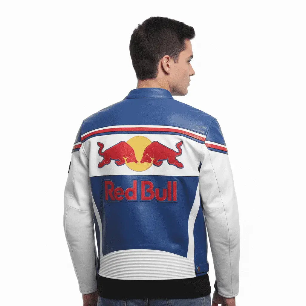 Red Bull Leather Motorbike Jacket – Vintage 90s Racing Style, Genuine Leather