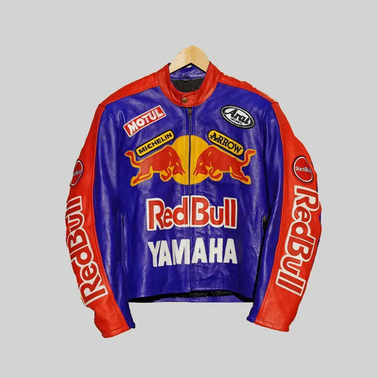 RedBull X Yamaha 90s Leather Biker Jacket – Classic Racing Style