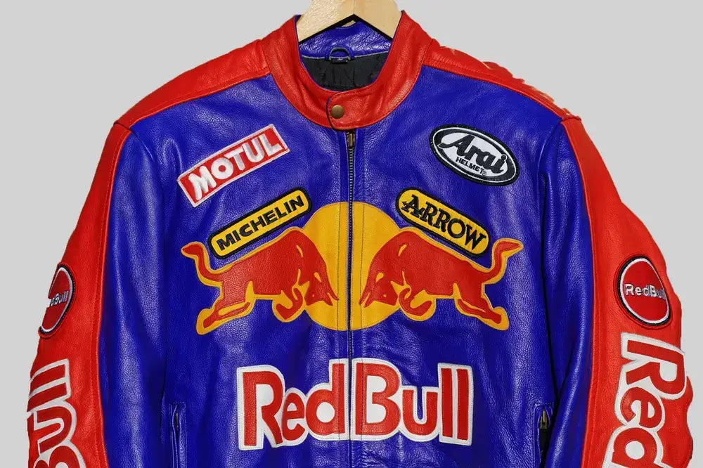 RedBull X Yamaha 90s Leather Biker Jacket – Classic Racing Style