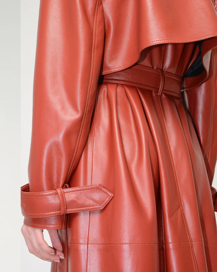 Buy Best Classic Looking Fashion Red Lambskin Leather Trench Coat