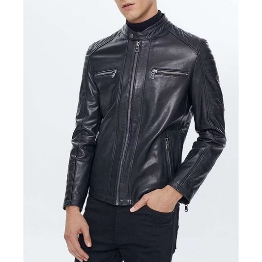 Reefer Vintage Black Leather Jacket for Men