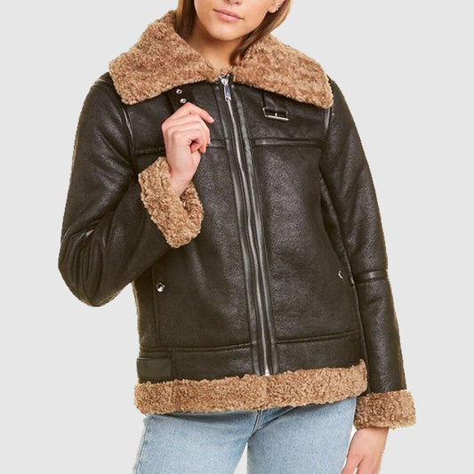 Sam Edelman Women’s Black Sid Short Aviator Jacket