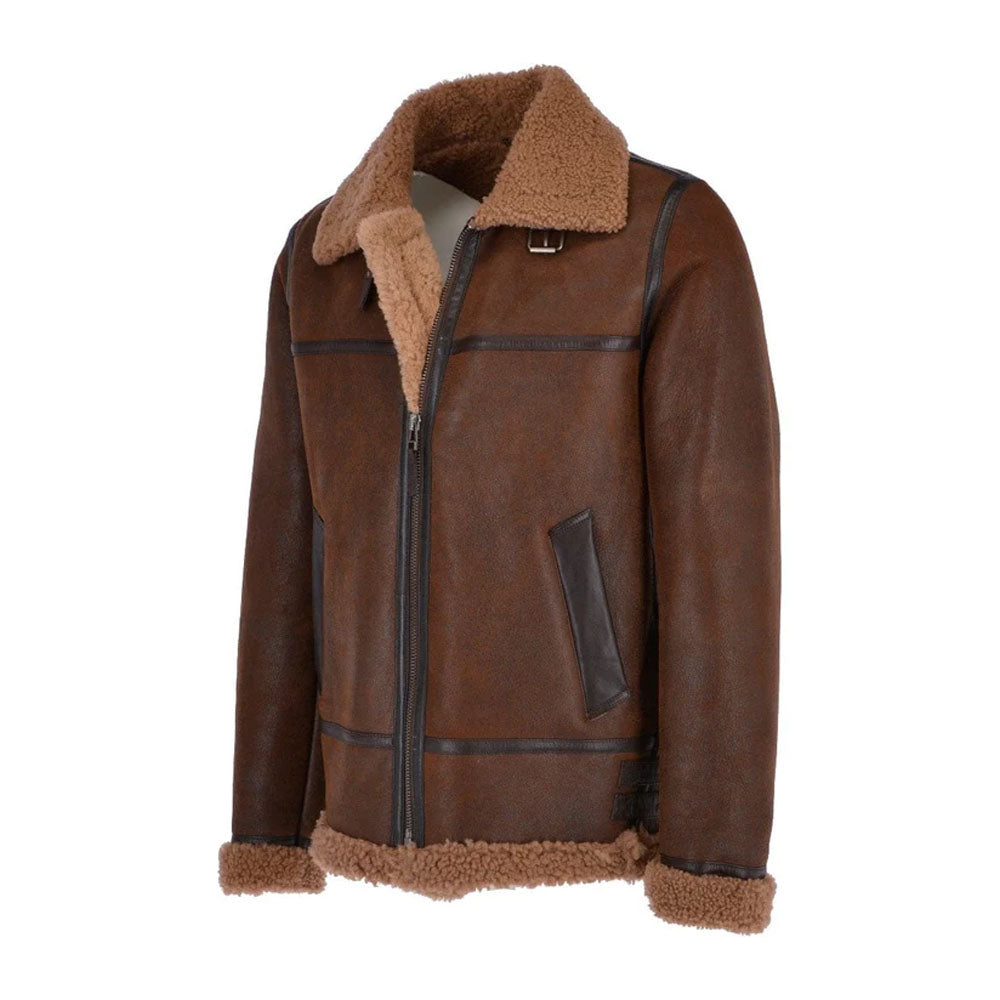 Shop Best Style Men's B3 Aviator Sheepskin Shearling Bomber Leather Jacket For Sale