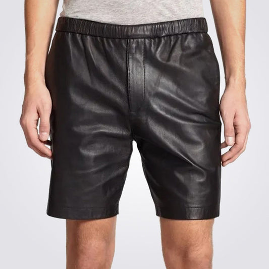 Simple Black Leather Shorts for Men in Classic Fashion