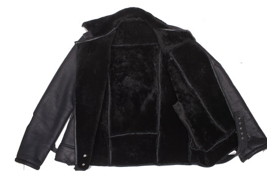 Black on Black Shearling Biker Jacket with Belt